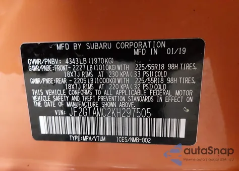 2019 Subaru Crosstrek 2.0I Limited из США, поврежденный, VIN JF2GTAMC2KH297505